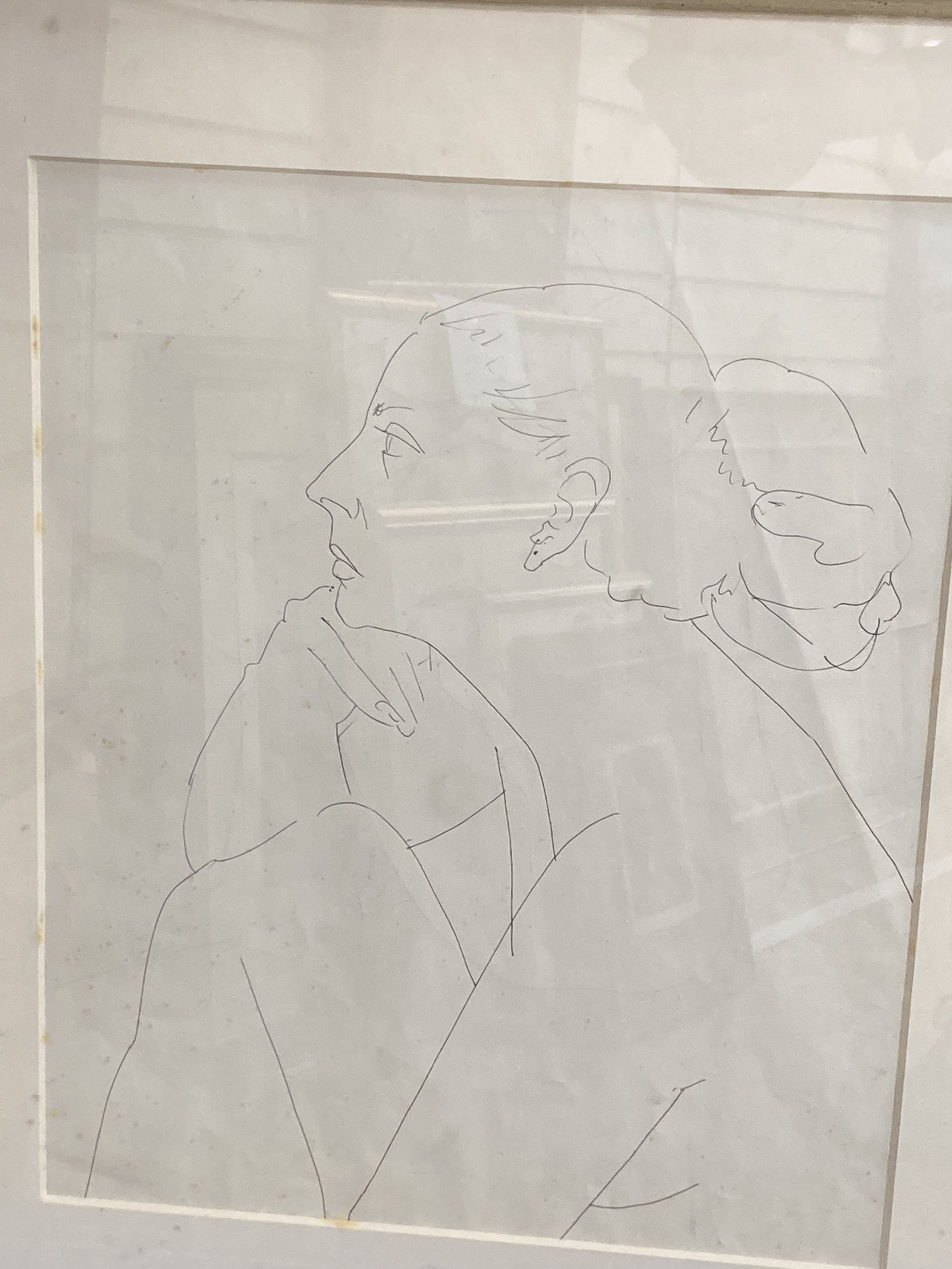 Modern British, etching and aquatint, Woman seated on a sofa, 33 x 32cm, a Polish artist proof print, 43 x 52cm and a pen and ink study
